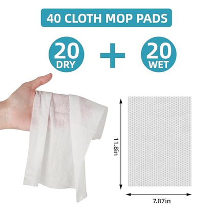 Disposable Pad Flat Mop for Floor Cleaning, 15.7 in (40 cm) Aluminum Base, 52 in Aluminum Handle, Includes 20 Dry Pads + 20 Wet Pads, Hands-Free Easy Clean – LJGG (Gray/White) - size: 51.7 in Handle, 10.8 x 5.1 in Mop Head