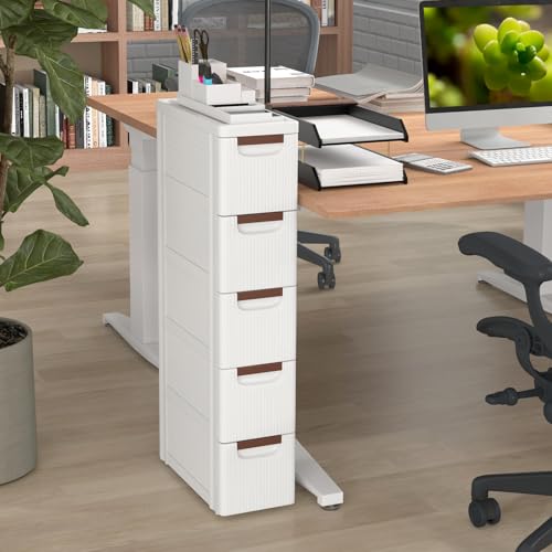 LOKO 5-Drawer Narrow Storage Cabinet, Slim Rolling Cart, Mobile Plastic Cart Container with Pull Handles, Built-in Wheels, for Living Room, Kitchen, Bathroom, Office (7.5"x16.5"x36" (5 Drawer)) - size: 7.5"x16.5"x36" (5 Drawer)
