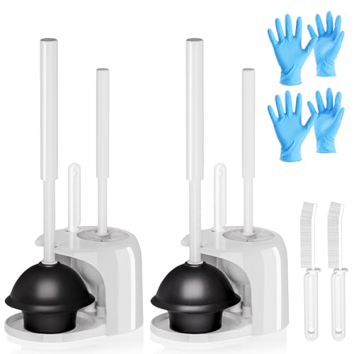 2PACK 4 in 1 Toilet Brush and Plunger Set with Crevice Cleaning Brush, Toilet Plunger and Brush Set with Extra Long Handle, Plungers for Bathroom Accessories, Toilet Plunger with Holder, White - color: White, size: 2PACK