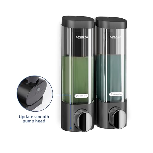 2 in 1 Shower Soap Dispenser, 2×300 ml Chamber Shampoo and Conditioner Dispenser Shampoo Dispenser for Shower Wall Mounted Shower Pump Soap Dispenser for Bathroom Kitchen (2 Chamber+Black) - color: 2 Chamber+black