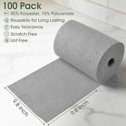 Microfiber Cleaning Cloth Roll - 100 Pack Tear Away Microfiber Paper Towels, Reusable, Washable, Scratch-Free, Kitchen Towels for Car, Home, Kitchen, Glass, Dishes(Cloud Gray) - color: Cloud Gray