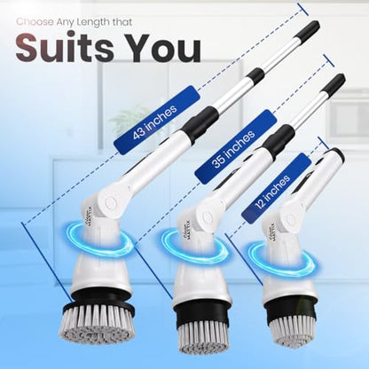 Electric Spin Scrubber – 8-in-1 Cordless Power Scrubber with 8 Brush Heads & Extendable Handle – Rechargeable Cleaning Brush for Bathroom, Shower, Tile, Grout, Tub & Floor
