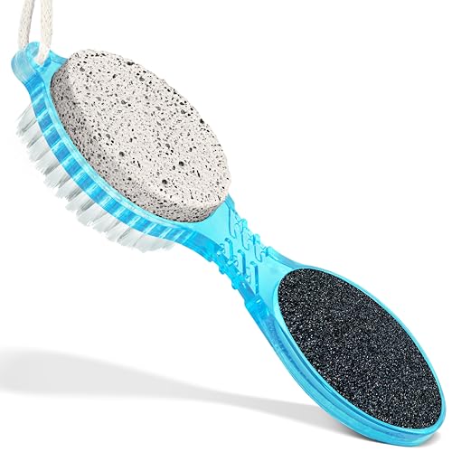 DecorRack (4 in 1) Pedicure Paddle Kit Tool with Pumice Stone for Feet, Foot Hand Toe Nail Cleaning Brush, Metal File and Emery Board, Manicure Foot Rasp Callus Remover Pedi Set (Blue, 1 Pack) - color: Blue