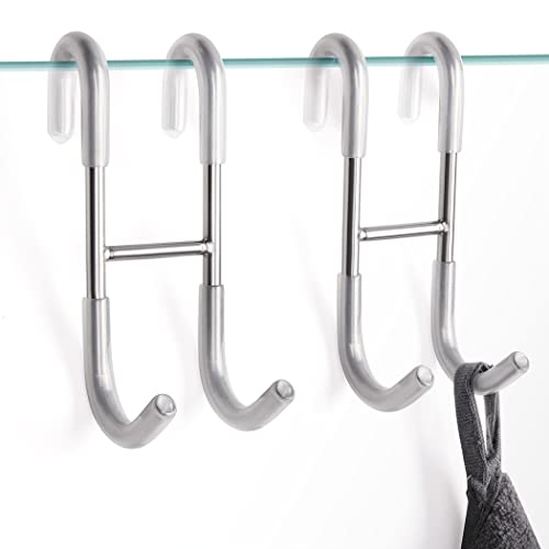NINETREX Shower Door Hooks,Towel Hooks for Bathrooms Frameless Glass Door,Heavy Duty SUS 304 Stainless Steel Hook for Towels,Squeegee,Loofah,Shaver,Robe,2 Pack,Silver - color: Brushed Nickel, size: 4.7Inch-2 Pack