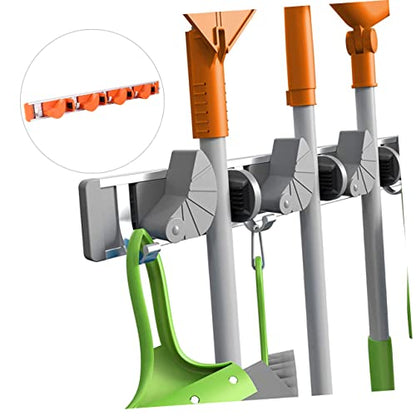 Metal Wall-Mounted Broom Shelf Heavy Duty Aluminum Hooks for Garden and Kitchen Organization Storage Orange for Mops and Cleaning Tools