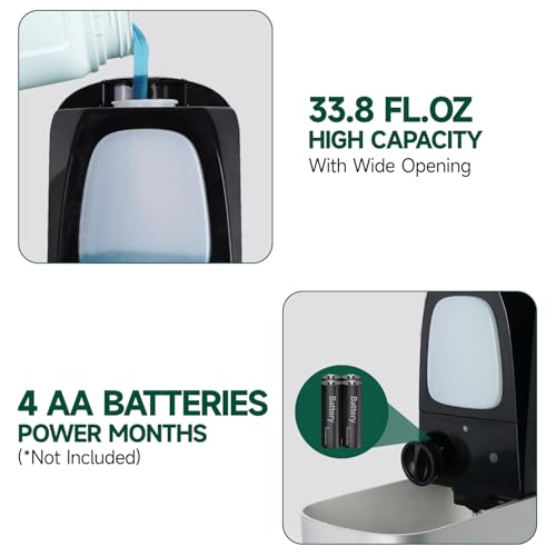 anydry Commercial Automatic Soap Dispenser Large 34oz/1000ml Capacity Wall-Mounted Touchless Liquid Dispenser for High-Traffic Restrooms, Offices, Hospitals Model AD1220S Silver - color: Silver