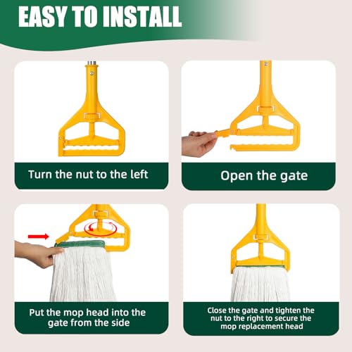 3 Pack Heavy Duty Commercial Industrial Mop Replacement Heads with 48'' Long Handle, 20oz Looped-End String Wet Cotton Mops Refills for Home,Garage,Office and Kitchen