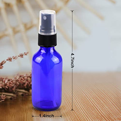 Wedama Mini Glass Spray Bottles 2 oz, Empty with Funnel Dropper, Fine Mist for Hair, Travel, Plants, Cleaning Solutions and Skin Care (4 Pack Blue) - color: Blue, size: 2 Ounce (Pack of 4)