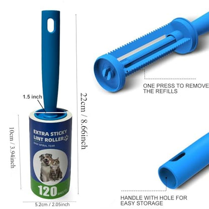 Lint Rollers for Pet Hair Extra Sticky- Lint Brush for Clothes, Furniture, Carpet,Car, Floor,Bed-Pet Hair Roller for Dog Cats Hair Removal- Reusable Handle and Refills (Small(1handle+4 Refills)) - size: small(1handle+4 refills)