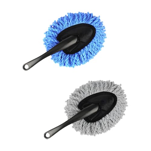 KVAEY 2 PCS Car Dash Duster Brush, Super Soft Microfiber Multi-Functional Car Cleaning Brush, Scratch Free Dash Dusting Tool with a Anti-Skid Handle for Vehicle Home Kitchen Cleaning (Gray+Blue) - color: Gray+Blue