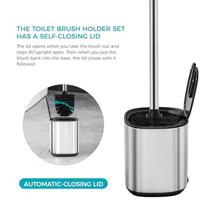 Toilet Brush Holder Set Toilet Bowl Brush Stainless Steel Automatic Open lid Toilet Bowl Cleaner Brush with Durable Bristle Head Toilet Cleaning Brush for Bathroom - color: Stainless Steel