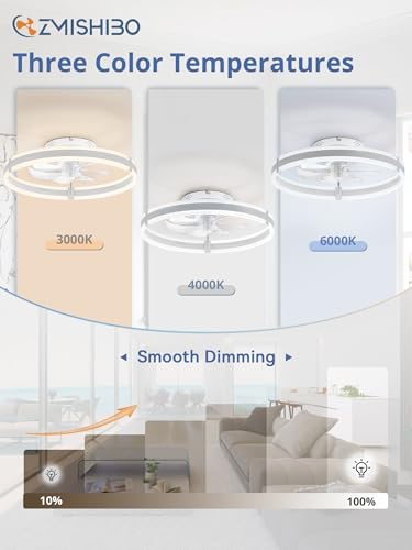 ZMISHIBO Ceiling Fans with Lights and Remote, 19.7'' Low Profile Ceiling Fan, 3000-6000K Dimmable Modern Flush Mount LED Fan Light, 6 Wind Speeds, White Fandelier Ceiling Fans for Bedroom - color: White, size: 19.7 INCH