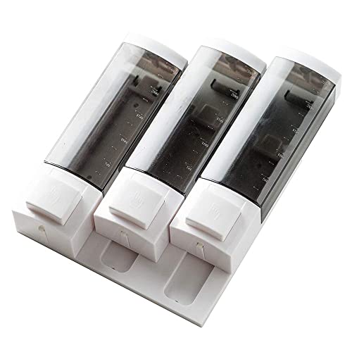 Shower Soap Dispenser 3-Chamber,Drill Free with Glue or Wall Mount with Screws Manual Hand 250ML Dispenser Shampoo Shower for Bathrooms - size: 3-Chamber