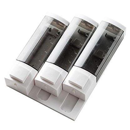 Shower Soap Dispenser 3-Chamber,Drill Free with Glue or Wall Mount with Screws Manual Hand 250ML Dispenser Shampoo Shower for Bathrooms - size: 3-Chamber