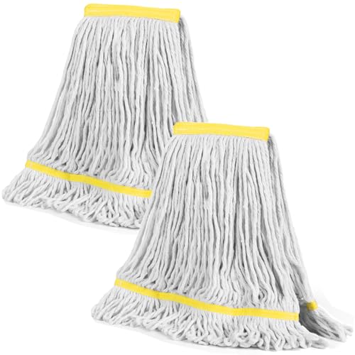 Looped End Commercial Industrial Mop Replacement Head, Heavy Duty String Wet Refill Mop Head for Commercial Industrial Grade Floor Cleaning,2 Pack,Yellow - size: 2 Pack mop head