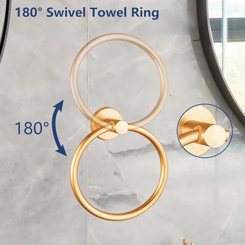 Brushed Gold Bathroom Hardware Set, Towel Ring & Toilet Paper Holder, Stainless Steel SUS304, Hand Towel Hanger & Toilet Roll Holder, Sturdy Bathroom Accessories for Home or Kitchen - color: Brushed Gold