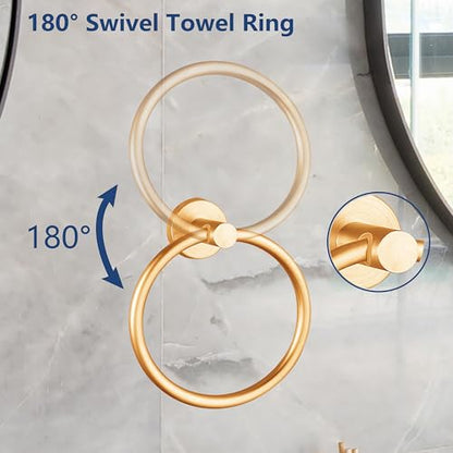 Brushed Gold Bathroom Hardware Set, Towel Ring & Toilet Paper Holder, Stainless Steel SUS304, Hand Towel Hanger & Toilet Roll Holder, Sturdy Bathroom Accessories for Home or Kitchen - color: Brushed Gold