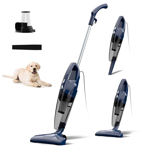 Vacuum Cleaner for Home Powerful Suction Lightweight Self-standing 16.4ft Cord HEPA Filter 3-in-1 Handheld with 180°Left-Right Steering for Pet Hair Hard Floors Vinyl Carpet Car Office (VA001) - color: Blue