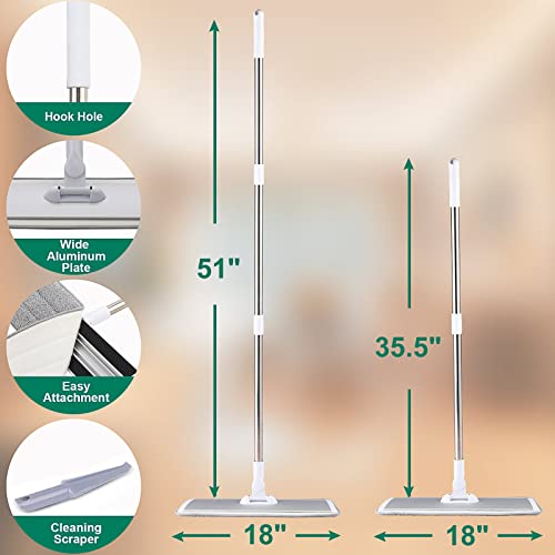 18" Professional Microfiber Mop Floor Cleaning System, Flat Mops with Stainless Steel Handle, 4 Reusable Washable Mop Pads, Wet and Dust Mopping for Hardwood, Vinyl, Laminate (White&Grey) - color: White&grey