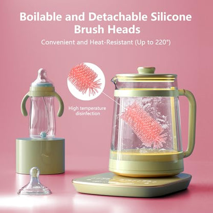 Silicone Bottle Cleaning Brush,Baby Travel Essential Bottle Brush Set, 3 in 1 Silicone Brush, Nipple Brush, Straw Brush - color: Pink