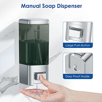 Wall Mount Manual Soap Dispenser, 17oz/500ml Large Capacity Kitchen Bathroom Hand Soap Dispenser, Commercial Refillable Shampoo Shower Gel Lotion Dispenser, Chrome&Brown - color: Chrome&brown 500ml