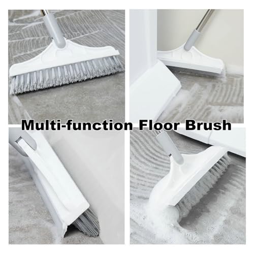 2 in 1 Cleaning Floor Scrub Brush Floor Brush Scrubber New Upgraded 53.5" Long Handle Grout Brush Scrape V-Shape Stiff Bristle Cleaning Brush with Squeegee 120°Rotating Tile Brush for Bathroom - color: White