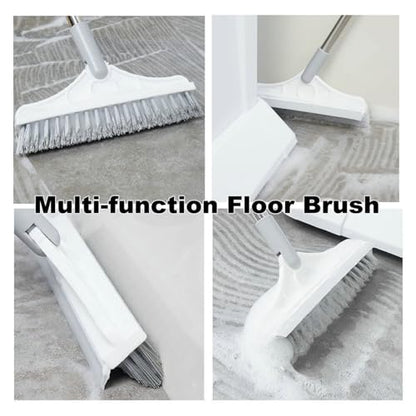 2 in 1 Cleaning Floor Scrub Brush Floor Brush Scrubber New Upgraded 53.5" Long Handle Grout Brush Scrape V-Shape Stiff Bristle Cleaning Brush with Squeegee 120°Rotating Tile Brush for Bathroom - color: White