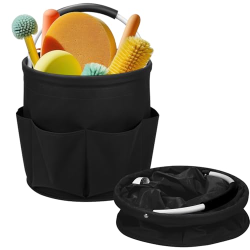 Cleaning Caddy for Cleaning Supplies,17L Cleaning Supply Caddy with Handle Foldable Cleaning Supplies Organizer Bucket Cleaning Products Organizers for Home, Garden (Black) - color: Black