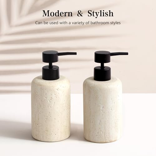 YMXYJM 2pcs/Set Hand Soap Dispenser Sets - 10.8oz Refillable Resin Liquid Soap Dispensers with Rust-Proof Pump for Bathroom Countertop or Kitchen, Faux Travertine - color: Faux Travertine