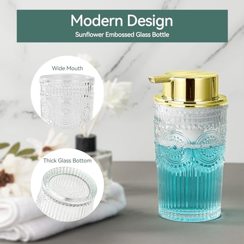 Glass Foaming Soap Dispenser - Foaming Hand Soap Dispenser for Bathroom & Kitchen, 10 OZ Transparent Foam Hand Wash Dispenser, Refillable Dish Dispenser Golden Pump - color: Golden Foam Pump, size: 10 OZ
