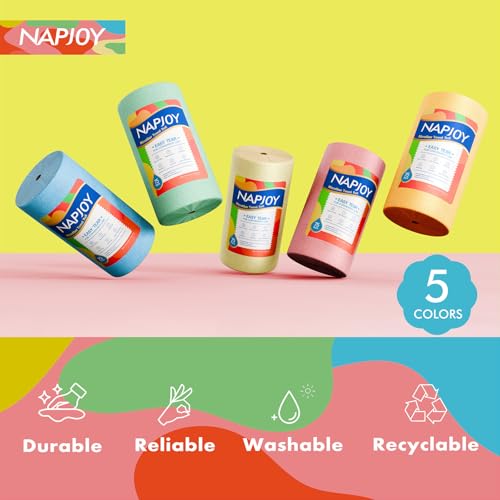 Napjoy Microfiber Cleaning Cloth Roll, 75PK Easy Tear Away Reusable Paper Towels, 12" x 12", Lint-Free and Scratch-Free with Patented Fiber Technology Microfiber Towel Roll, Blue - color: Blue