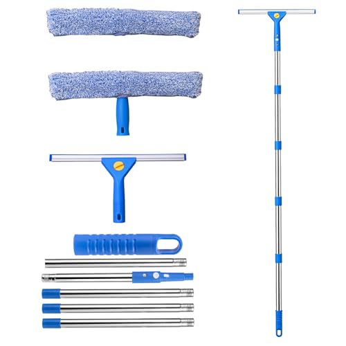 76“Professional Squeegee Window Cleaning Kit with 3 Extension Pole,Window Cleaning Kit,Window Washing Tool for Indoor Outdoor Windows & Car Glass Easy to Use,Great for High-Rise Hard-to-Reach Windows - size: 76"Window Squeegee