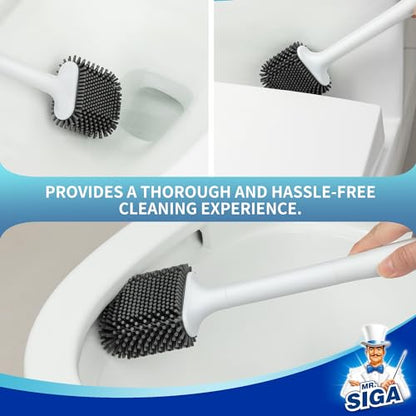 MR.SIGA Toilet Brush and Holder, Wall Mounted Toilet Brush for Bathroom Cleaning, Compact Toilet Brush with Holder Set, White, 1 Pack - color: White