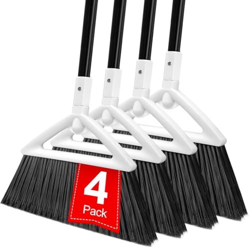 Heavy Duty Angle Broom 4 Pack - White Broom for Outdoor & Indoor, Garage, Driveway, Sidewalk, Kitchen & More, Long Handle - color: 4pack White