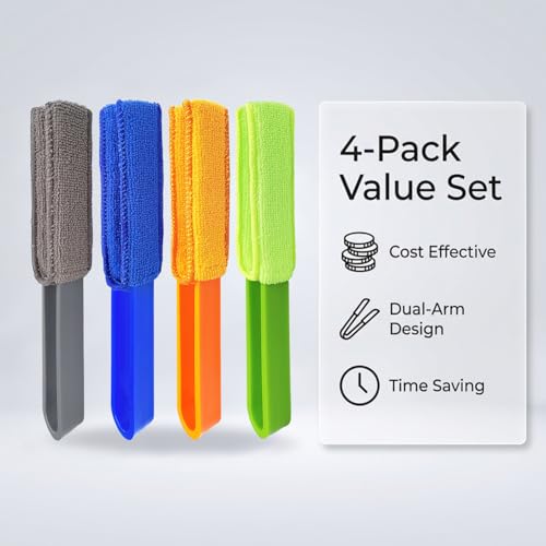 4 Pack Blinds Duster, Duster Brush with 8 Microfiber Sleeves, Dust Remove Tools for Venetian Blind, Air Conditioner Vents, Fans, Car Vents