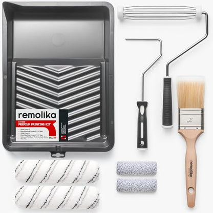 8-piece Paint Roller Kit - Made in Italy - Premium Paint Brush, Microfiber Roller Covers, Wall Painting Roller Naps, Roller Frames, and Paint Tray, for Professionals or Homeowners - size: 8-Piece ( Roller Kit )