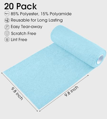 KitchLife Microfiber Cleaning Cloth Roll - Tear-Away Reusable Microfiber Paper Towels, Lint-Free, Washable, 20 Sheets for Kitchen, Car, Dishes, and Sensitive Surfaces (Blue) - color: Blue