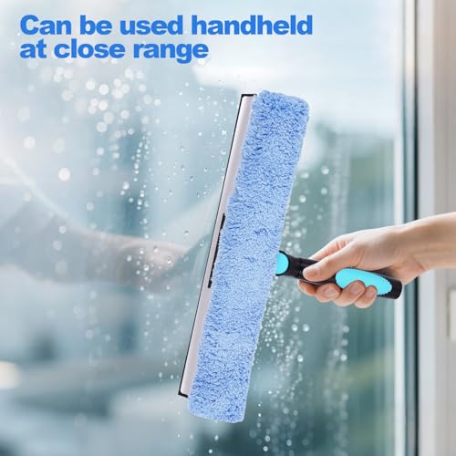 DOBEN 12-Foot Carbon Fiber Window Cleaner Tool with Telescopic Extension Pole, Rotating Scrubber & Squeegee - Sturdy Lightweight Design for Indoor/Outdoor Glass Cleaning - size: 12FT