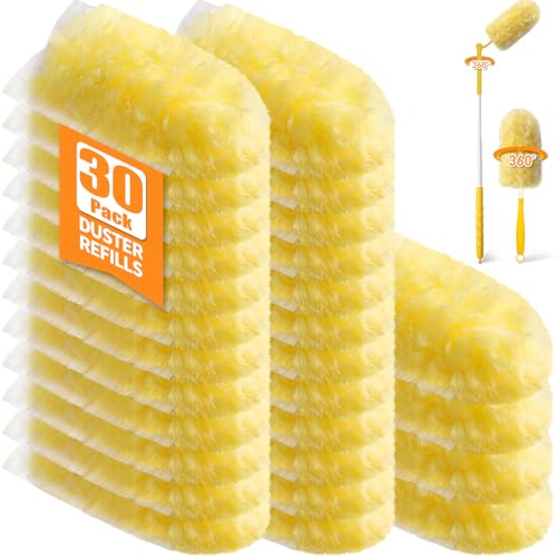 30 Count 360° Heavy Duty Duster Refills, Compatible with Swiffer Duster, Includes 1 Short Handle & 1 3 ft Extendable Handle, 4X Microfiber Cleaning Dusters, Disposable Unscented - style: 30 Refills + 2 Handle