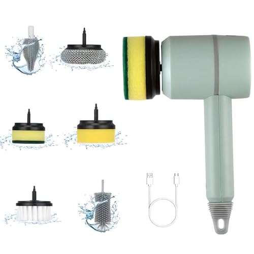 Power Spin Scrubber，Spin Brush for Cleaning Set, Dish Blaster Cordless, 6 Heads, Rechargeable, 3 Rotating Speeds, Brush for Cleaning Bathroom Kitchen (Green) - color: Green