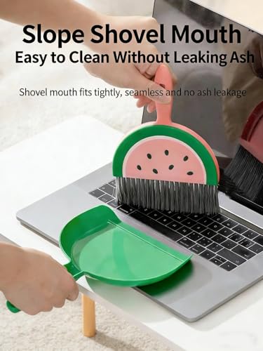 Mini Desk Broom and Dustpan Set High Density Bristle Small Handheld Desktop Cleaning Brush Compact Snap On Space Saving Tool for Desks Keyboards Office Car Interiors Small Spaces - color: Brown Kiwi Fruit