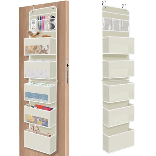 SpaceHacks 6-Tier Over The Door Organizer, Hanging Storage Organizer with Clear Window, 40lb Ultra Sturdy Large Capacity Room Organizer for Pantry Bathroom Nursery Closet Baby Essential (Beige) - color: Beige, size: 6-Tier