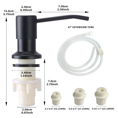 Soap Dispenser for Kitchen Sink, Built in Sink Soap Dispenser, Countertop Soap Dispenser Pump with 47" Extension Tube kit, No Need to Fill Little Bottle Again, Black - color: Black