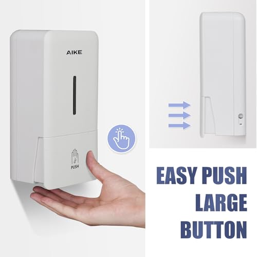 AIKE Wall Mount Liquid Soap Dispenser for Commercial Bathroom 27oz Large Capacity Manual Push Pump Original White - color: White