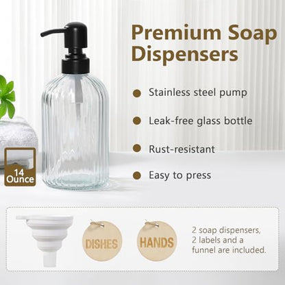 Shinowa Kitchen Dish Soap Dispenser Set, 14OZ Glass Bottle with Rustproof 304 Stainless Steel Sponge Holder and Instant Dry Tray, Hand and Dish Soap Dispenser Set for Kitchen Sink Organizer, Silver - color: Silver + Dark Grey + Transparent