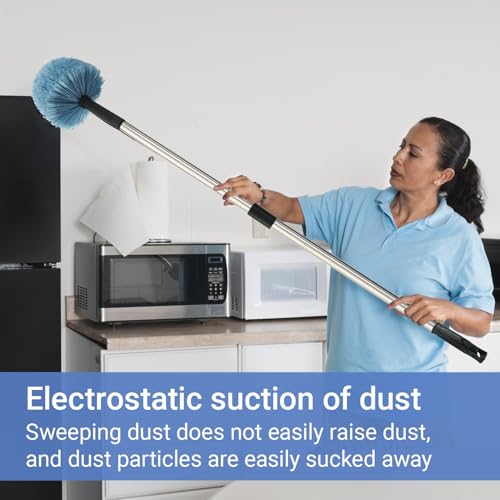 12Ft Cobweb Duster with Extension Pole, Spider Web Brush with Pole Extended Brush for Outdoor Indoor Cleaning