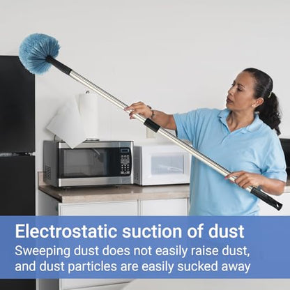 12Ft Cobweb Duster with Extension Pole, Spider Web Brush with Pole Extended Brush for Outdoor Indoor Cleaning