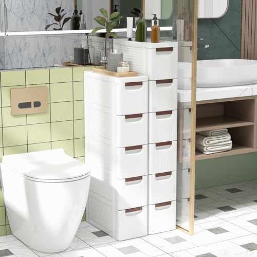 LOKO 5-Drawer Narrow Storage Cabinet, Slim Rolling Cart, Mobile Plastic Cart Container with Pull Handles, Built-in Wheels, for Living Room, Kitchen, Bathroom, Office (7.5"x16.5"x36" (5 Drawer)) - size: 7.5"x16.5"x36" (5 Drawer)