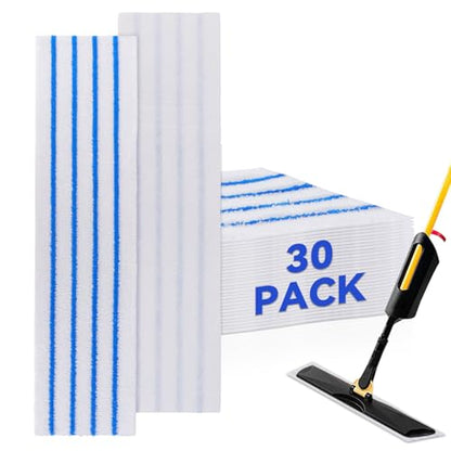 Replacement Disposable Microfiber Pad Fit for Rubbermaid Quick Connect Mop System - 30 Pack Wet & Dry Commercial Cleaning Refills with Scrubbing/Scouring Stripes Fit for Any Flat System 17 and 18 Inch - color: 18 Inch-30pack-blue&white-disposable
