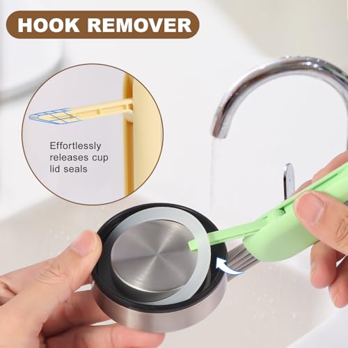 3 in 1 Cup Lid Cleaning Brush,Multifunctional Bottle Cleaner Brush with Hook Remover, Silicone Cup Holder Cleaner, Water Bottle Cleaner Brush for Cups, Lids, Tumblers and Kitchen Gaps(Yellow) - color: Yellow